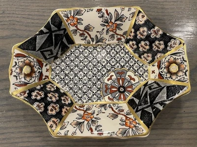 Vintage Mason's Ironstone Appliqué Octagonal Bowl England Hand Painted Floral - Image 1 of 4