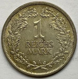 1925 A One Silver Reichs Mark. German Weimar Republic Reichsmark KM# 44 - Picture 1 of 2
