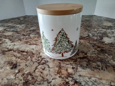 Bote de pinos Grace Teaware de 6" de alto tapa de madera de bambú dorado verde crema Foto 1 de 4