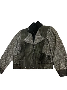 VTG Winlit Leather Jacket Womens M 9-10 Wool Bomber Full Zip 80s - Picture 1 of 13