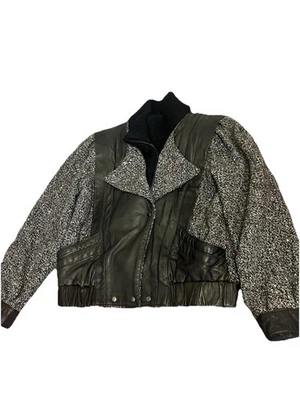 Jaqueta de couro feminina vintage Winlit M 9-10 bombardeiro de lã zíper completo anos 80 - Imagem 1 de 4