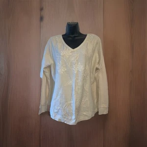 Blusa frontal tapiz manga larga marfil Soft Surroundings L F4 - Imagen 1 de 7