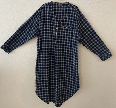 Vintage Roundtree & Yorke Men’s Portuguese Flannel Long Sleep Shirt Blue Plaid - Image 1 of 4