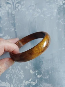 Vintage bangle bracelet polished shiny wood domed golden honey & burls 2 5/8" ID - Picture 1 of 4