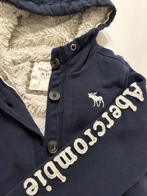 VTG Y2K Abercrombie & Fitch Women’s M Button Up Jacket Hoodie Sherpa Lined Navy - Image 1 of 4