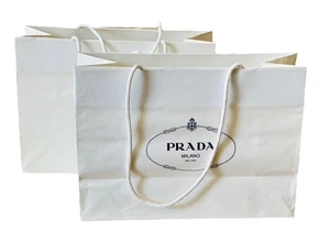 Menge 2 Prada Authentisch Weiß Einkaufstaschen Papier 13 3/4 X 10 1/2" X 6" - Bild 1 von 7