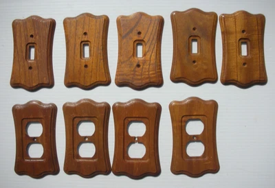 LOTE MIXTO 9 CUBIERTAS DE INTERRUPTOR DE LUZ PLACA DE PARED DE MADERA DE ROBLE VINTAGE Foto 1 de 4
