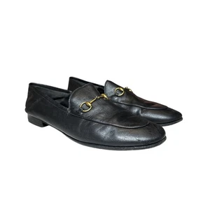 Gucci Brixton Jordaan Black Leather Horsebit Slip On Loafers Flats Size 41 - Picture 1 of 11