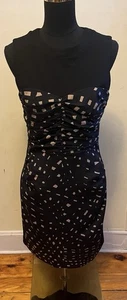 Trina Turk Black Silk Ruched Fitted  Dress (8) Pencil Sheath Lined Made In USA - Picture 1 of 10