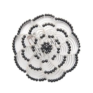 Jewish Woman's Beaded Wire Kippah - Black Flower Design - Ladies Head Covering - Picture 1 of 1