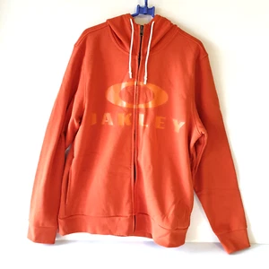 Oakley Mens L-XL Full Zip Graphic Spellout Hoodie Orange Near New - Picture 1 of 12