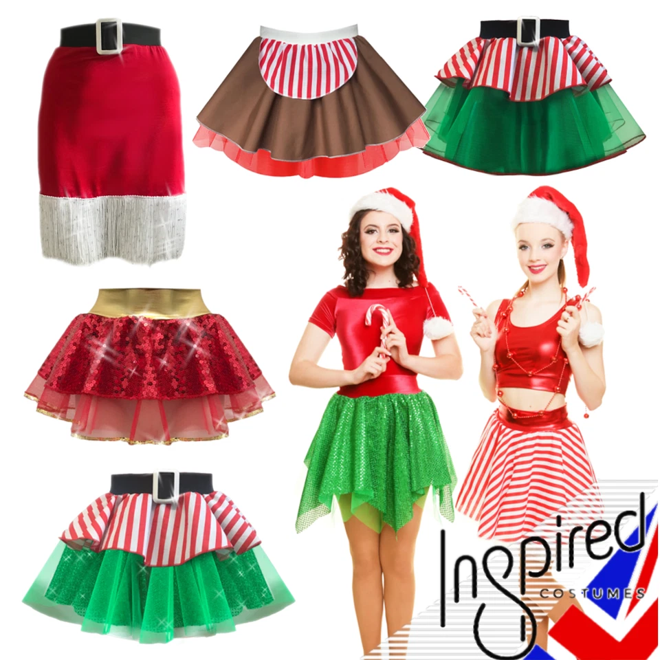 Girls CHRISTMAS Skirts Costumes ELF Mrs Claus CANDY CANE Dance SHOW Fancy Dress - Image 1 of 4
