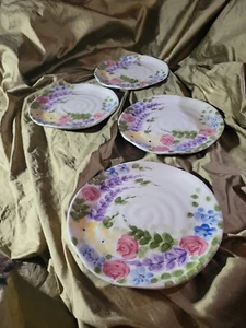 4 Table Top Unlimited Jardine salad luncheon plates handpainted - Picture 1 of 12
