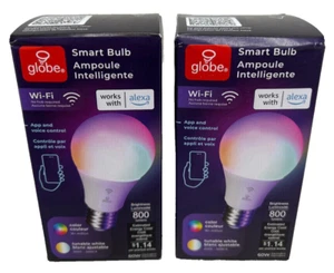 x 2 Globe Smart Bulb Works With Alexa 800 Lumens, 60W, Color Adjustable, App/Voi - Picture 1 of 5