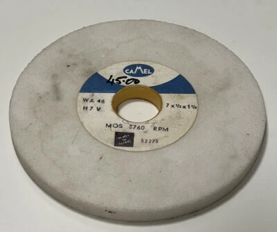 Camel White Surface Grinding Wheel 7"X 1/2"X 1-1/4" H7V WA-46 MOS 3760 R.P.M NEW - Image 1 of 3