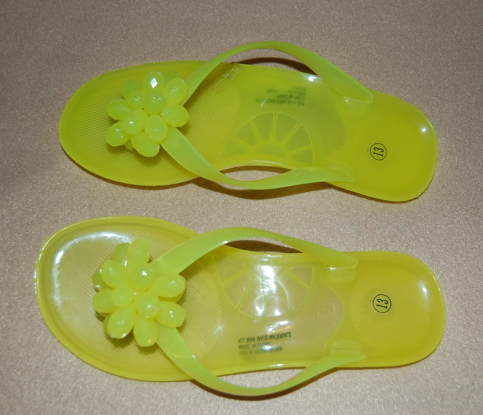 Toddler Girls FLIP FLOPS Yellow GEL Rubber BIG FLOWER Size 11 - Image 1 of 1