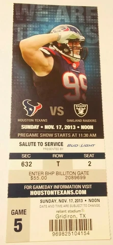 2013 Oakland Raiders Houston Texans NFL Football Ticket Stub Cover