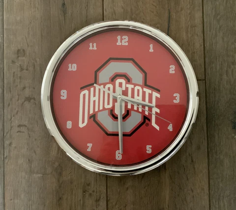 OHIO STATE BUCKEYES LOGO 12" CHROME ROUND WALL CLOCK Cover