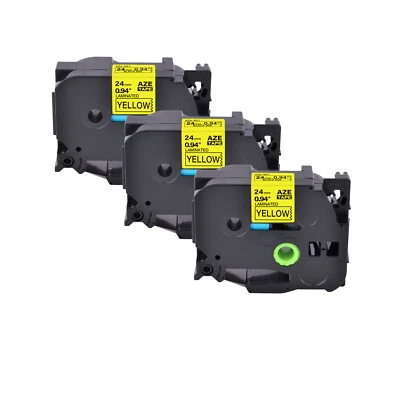 GREENCYCLE 3PK 0.94" Compatible for Brother TZ-651 TZe-651 Black on Yellow Label Tape