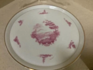 Antique Lourioux Le Faune Cake Plate Fireproof Porcelain - Pink & White- 11 3/4” - Picture 1 of 12