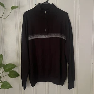 DOCKERS Maglione Uomo Nero con Disegno a Righe Petto 1/4 Zip Collo Taglia XL - Foto 1 di 5