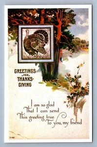 Postcard Vtg Thanksgiving Holiday Celebration Reprint Reproduction Turkey Tree - Picture 1 of 2