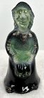 Fenton Black Wicked Witch & Tricks Candy Bag Green Glass Eyes Halloween Figurine