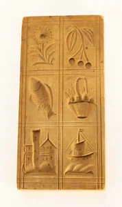 = 19th/20th C. Chocolate Candy Cookie Mold Carved Wood w. 6 Square Patterns - Picture 1 of 8