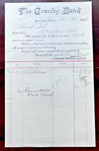 1896 LA BANCA DI GRAVITÀ, IOWA COLLEZIONE E CONSERVAZIONE $65,07 DOCUMENTO BANCARIO - FP57 - Foto 1 di 5