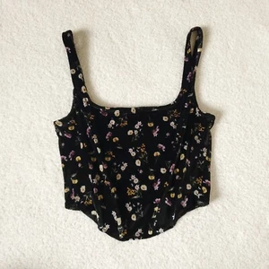 Whimsigoth Floral Corset Velvet XS Black Bustier Grungefairy RenFair Love Fire - Picture 1 of 7