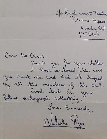 Gorgeous Horror Actress NATASHA PYNE Signed Letter - MADHOUSE with VINCENT PRICE Cover