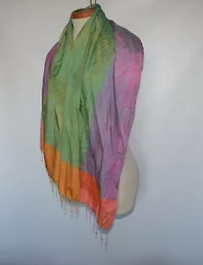100% Silk Color Block Scarf Wrap 18" x 60" - Bild 1 von 4
