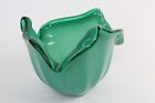 Murano Art Glass Bowl Dishemerald Green Crest Edge Vintage
