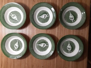 Vntg Colonial Homestead Fireplace bellow Green Home 1950s cereal bowl set of 6 - Picture 1 of 12