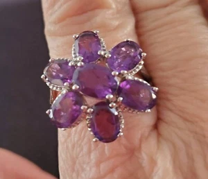 African Amethyst 5.40ct oval floral ring set in Sterling - Picture 1 of 4