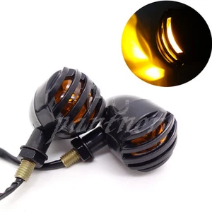 2X Black ABS Grill Bullet Turn Signal Indicator Light For Harley Chopper Custom - Picture 1 of 8