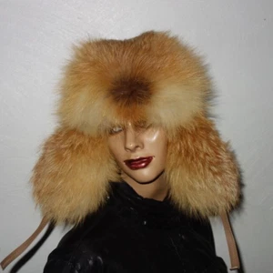 Fuchs Pelzmütze Leder Kappe Echtfell Mütze Rotfuchs Fell Wintermütze Red Fox Hut - Bild 1 von 6