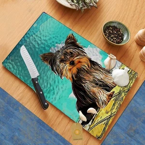 Adorable Yorkshire Terrier Puppy Glass Cutting Board Hot Plate Trivet - Picture 1 of 1