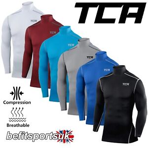 MENS COMPRESSION BASE-LAYER LONG SLEEVE TOP SKIN MOCK NECK TIGHT TCA MUSCLE GYM