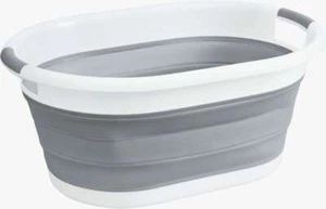 Platzsparender Wäschekorb aus Polypropylen, weiß-grau, zusammenklappbar - Bild 1 von 2