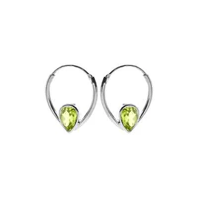 Teardrop Peridot Hoop Earrings Sterling Silver 925 Hallmarked Brand New Boxed - Image 1 of 3