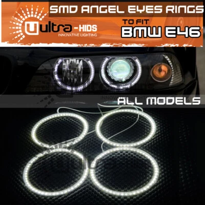 x4 Angel Eyes 60 SMD 3528 LED White Halo Rings Error Free BMW E36 E38 E39 E46 UK - Image 1 of 3
