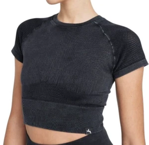 Joy Lab Women Tee Cropped Short Mesh Dolman Sleeve Stretch Black XL NEW FS - Picture 1 of 4