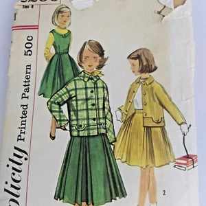 Simplicity 2206 Pattern Girls Skirt Jumper Dress Jacket Size 8 Vintage 50s 60s - Picture 1 of 12