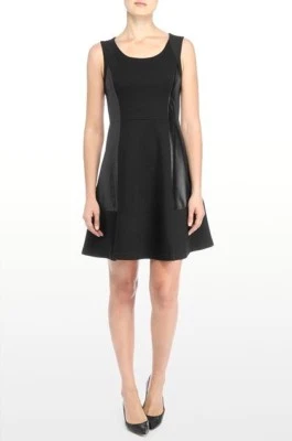 Vestido NYDJ Negro y Marrón Ponte Imitación Cuero Sin Mangas Ajuste y Acampanado - 6 Nuevo con Etiquetas $138 Foto 1 de 4