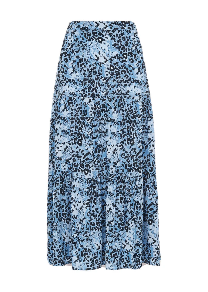Whistles Hyena Spot Tiered Skirt UK 14 BNWT Blue Multi Midi Animal  RRP 89 Long - Image 1 of 4
