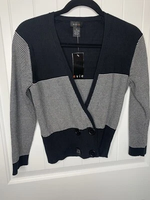 EVIE Black/White 3/4 Sleeves V-Neck Crop Double-breasted Cardigan Sweater Size M - Image 1 of 4