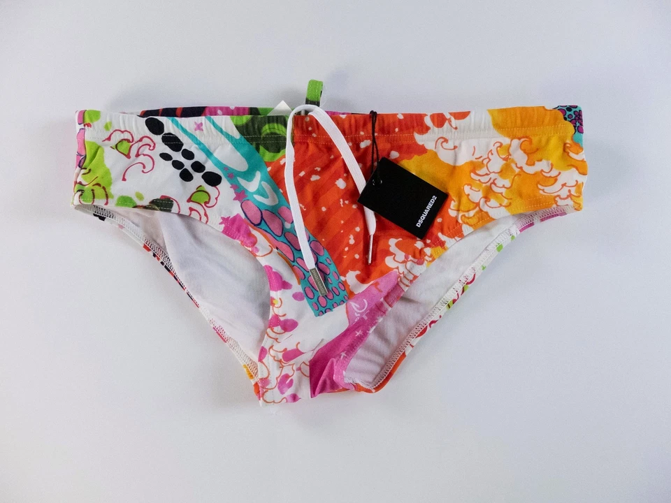 DSQUARED2 Blanco Abstracto Estampado Floral Calzoncillos de Natación Talla Mediana Gay LGBT Auténticos Foto 1 de 4