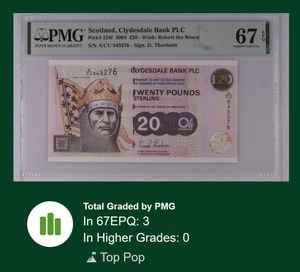 [TOP POP] SCOTLAND 20 POUND 2004 P228 PMG 67 SUPERB UNC CLYDESDALE RARE YEAR - Picture 1 of 4