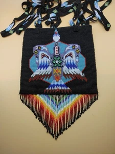 Native American Style Black Beaded Crossbody Thunderbird Purse With Fringe. EUC - Picture 1 of 7
